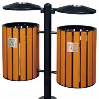 河南天祥 户外木条圆柱挂桶分类环保垃圾桶（小区/公园/学校）